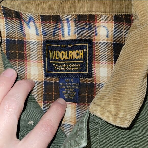 Woolrich Military Green Button-Front Flannel Jacket Cotton Lined with corduroy - Picture 12 of 13